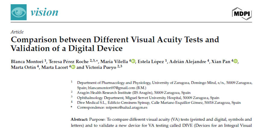 DIVE-Medical - Comparison between Different Visual Acuity Tests and Validation of a Digital Device